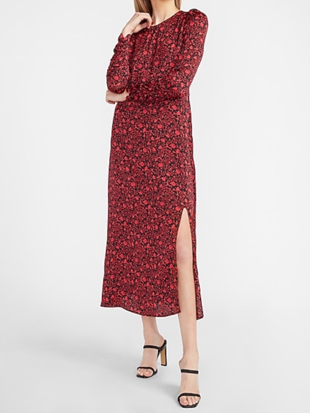 NWT Express Red Floral Long Sleeve Midi Dress - Size Medium
